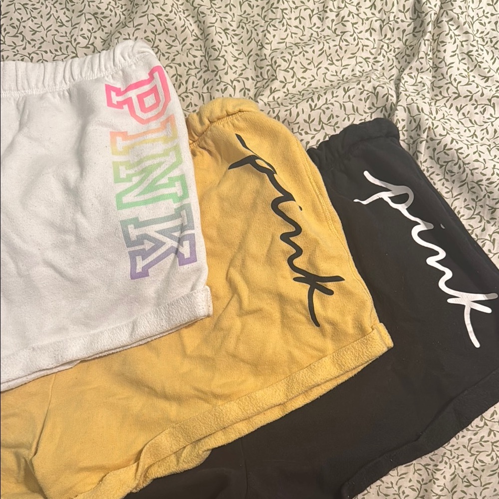 PINK Victoria's Secret White and Yellow and black shorts
